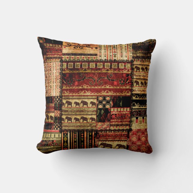 Patchwork african pattern grunge print background cushion (Front)