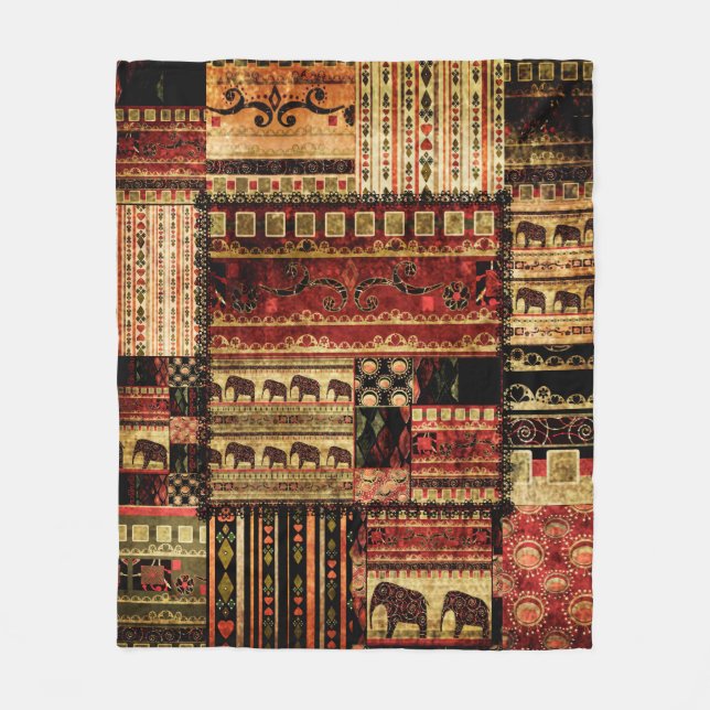 Patchwork african pattern grunge print background fleece blanket (Front)