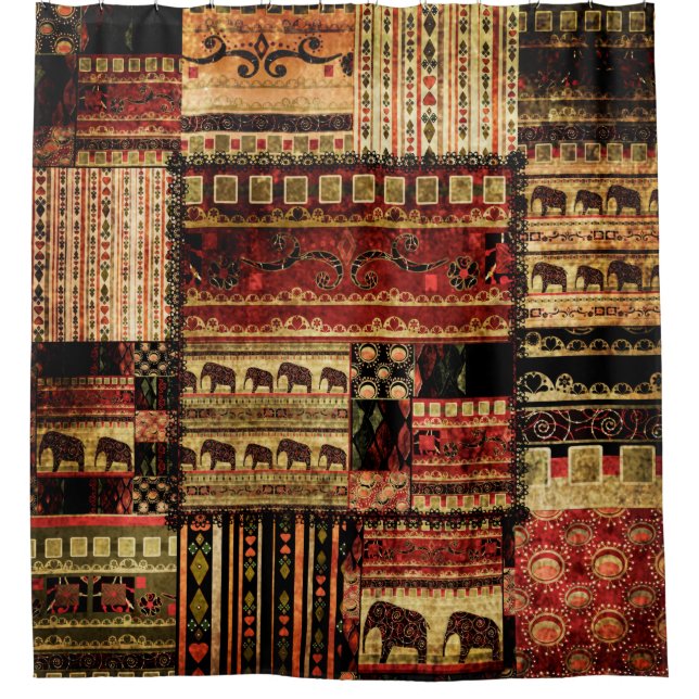 Patchwork african pattern grunge print background shower curtain (Front)