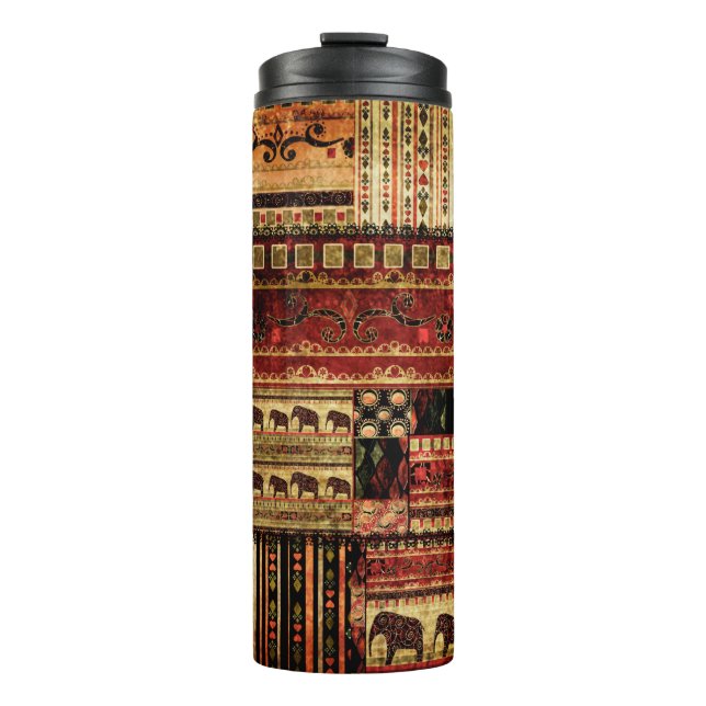 Patchwork african pattern grunge print background thermal tumbler (Front)