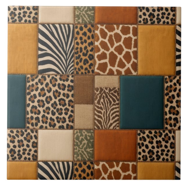 Patchwork Animal Print Ceramic Tile (Front)