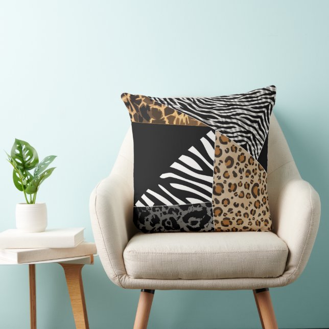 Patchwork Animal Print Zebra Leopard Cushion (Chair)