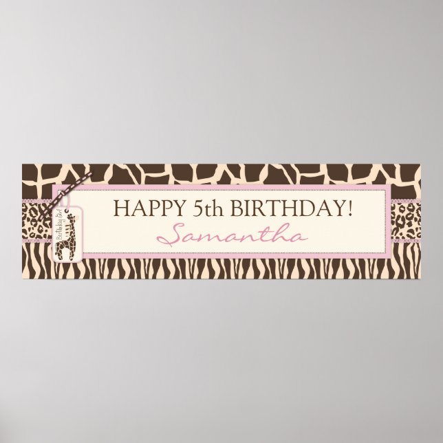 Patchwork Animal Prints & Giraffe Birthday Banner (Front)