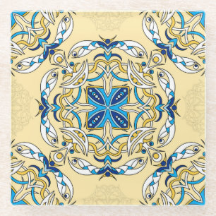 Patchwork Arabic Floral Vintage Texture Glass Coaster