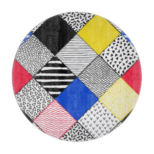 Patchwork background: birds, polka dots. cutting board