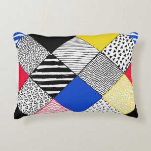 Patchwork background: birds, polka dots. decorative cushion