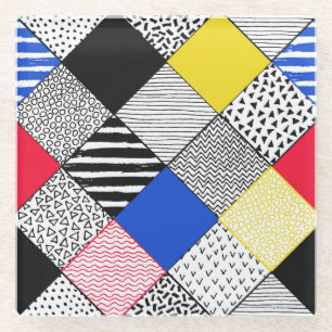 Patchwork background: birds, polka dots. glass coaster