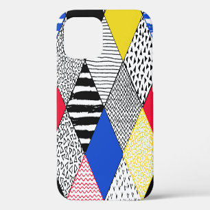 Patchwork background: birds, polka dots. iPhone 12 case