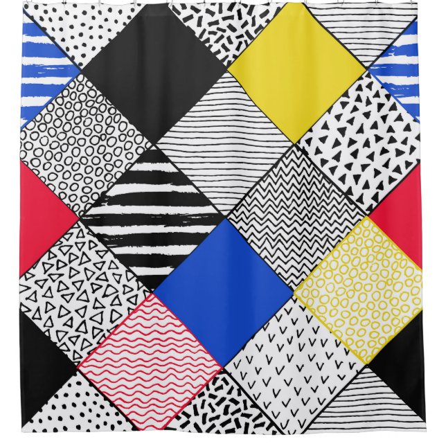 Patchwork background: birds, polka dots. shower curtain (Front)