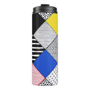 Patchwork background: birds, polka dots. thermal tumbler
