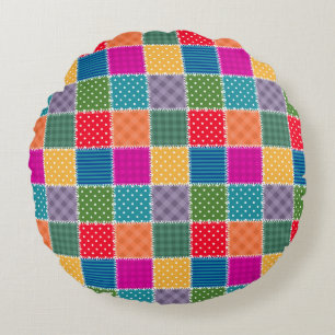 Patchwork Background: Diverse Pattern Mix Round Cushion