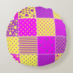 patchwork background with different patterns art,b round cushion