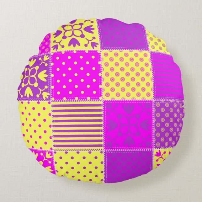 patchwork background with different patterns art,b round cushion (Front)