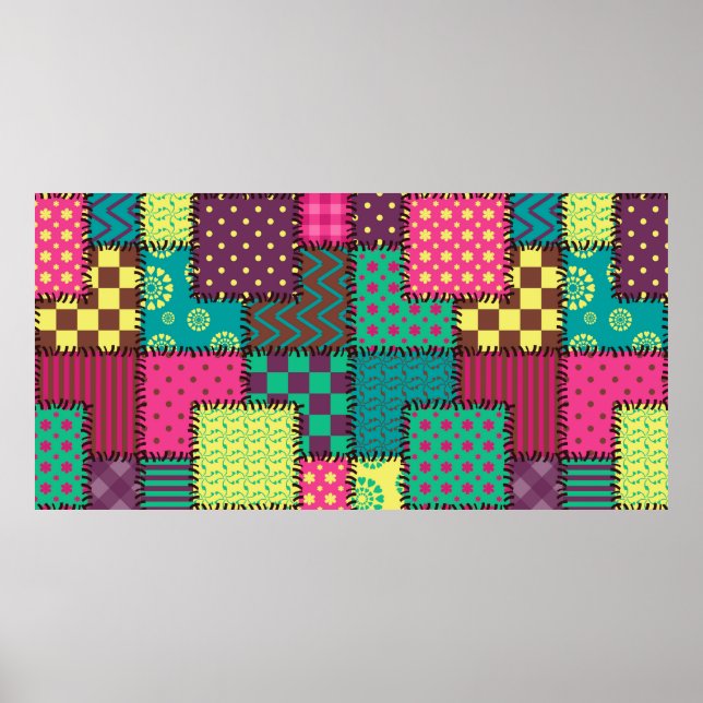 patchwork background with different patterns poster (Front)