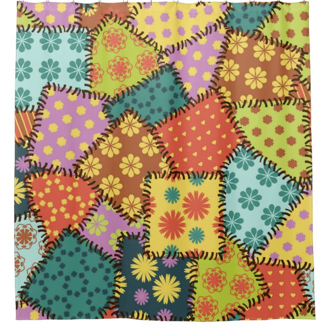 patchwork background with different patterns shower curtain (Front)