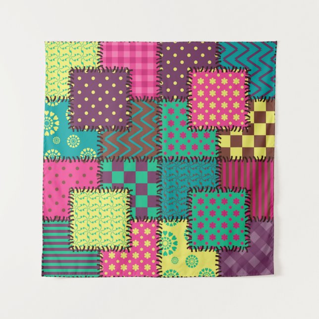 patchwork background with different patterns tapestry (Front)