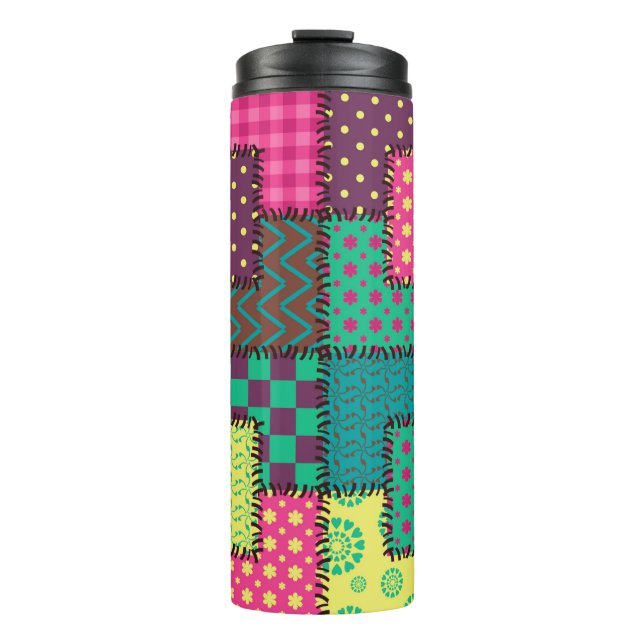 patchwork background with different patterns thermal tumbler (Front)