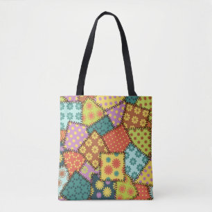 patchwork background with different patterns tote bag