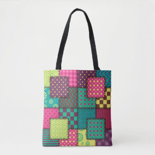 patchwork background with different patterns tote bag