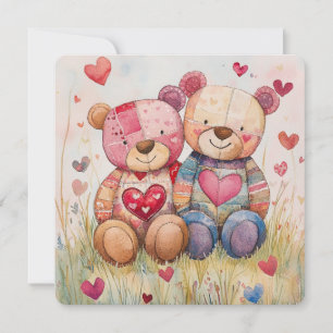 Patchwork Bears Valentine Holiday Card