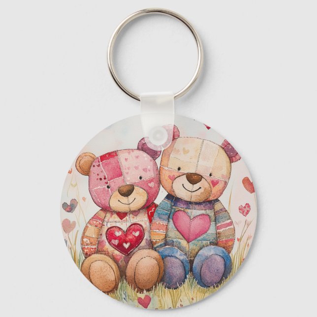 Patchwork Bears Valentine Key Ring (Front)