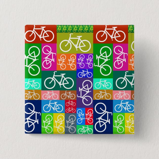 Patchwork Bicycles Art 15 Cm Square Badge (Front)