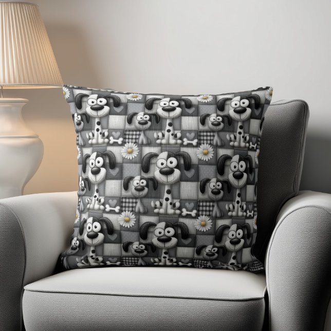 Patchwork Black and White Dog Pattern Cushion (Creator Uploaded)