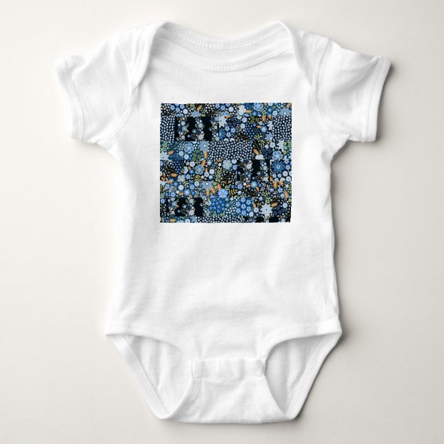 Patchwork Blue Flowers: Seamless Fabric. Baby Bodysuit (Front)