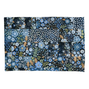 Patchwork Blue Flowers: Seamless Fabric. Pillowcase