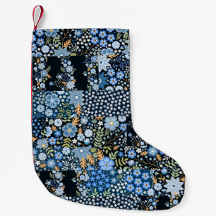 Patchwork Blue Flowers: Seamless Fabric. Small Christmas Stocking
