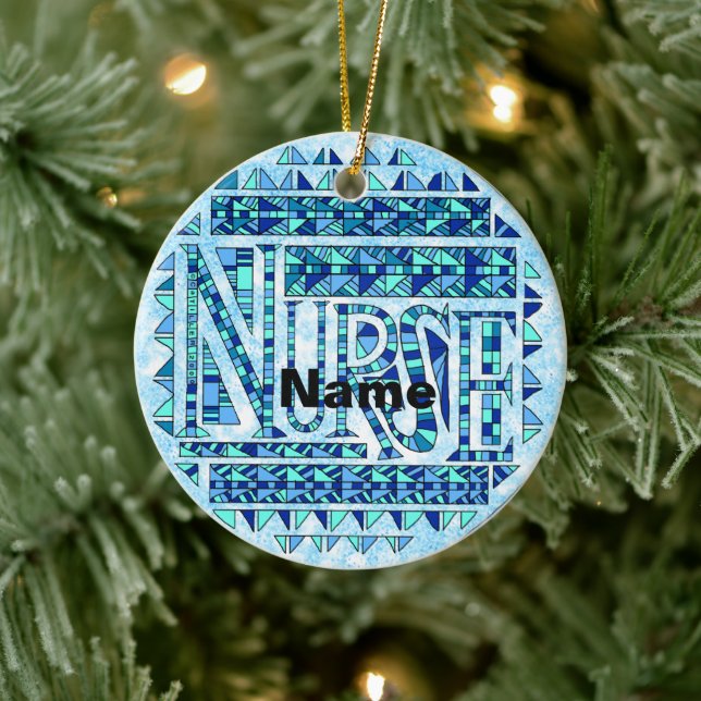 Patchwork blue nurse  ceramic ornament (Tree)