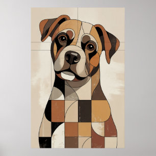 Patchwork Boxer - Geometric Dog Poster