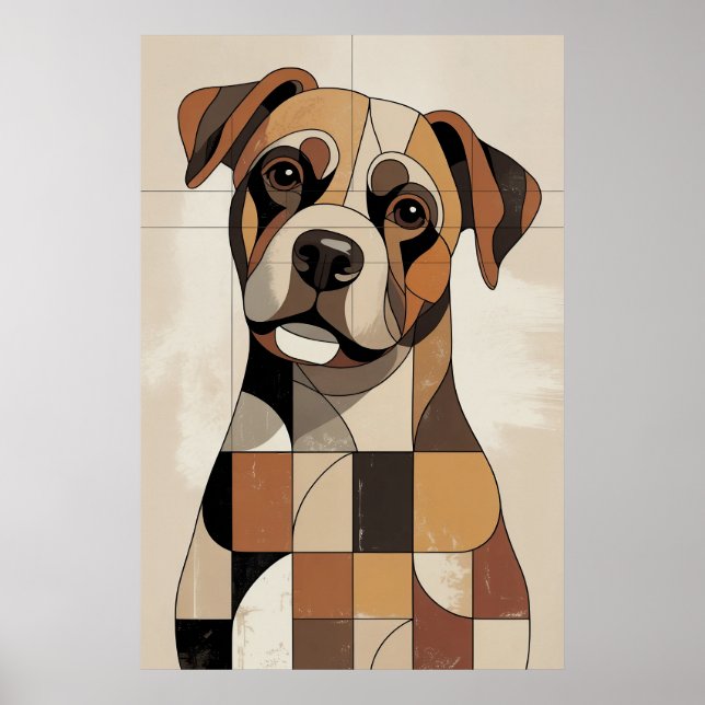 Patchwork Boxer - Geometric Dog Poster (Front)
