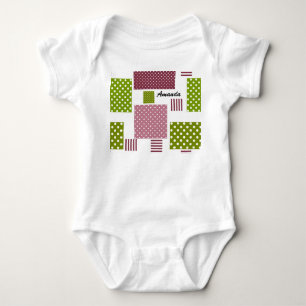 Patchwork brown green polka dots white back baby bodysuit