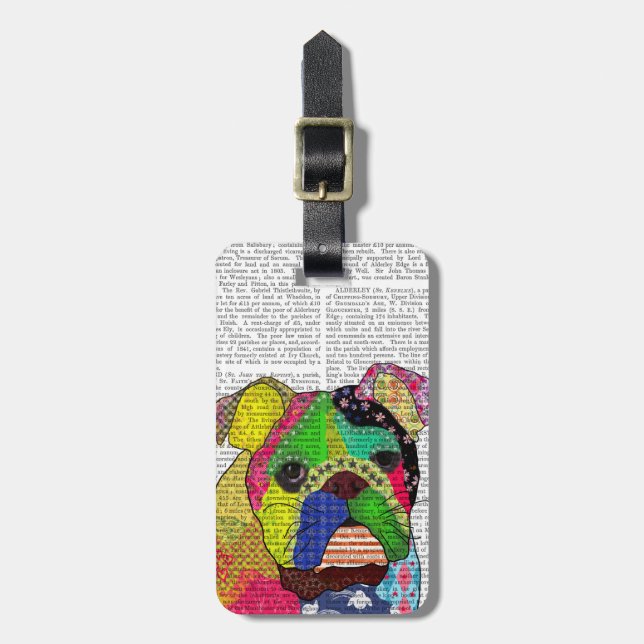 Patchwork Bulldog Luggage Tag (Front Vertical)