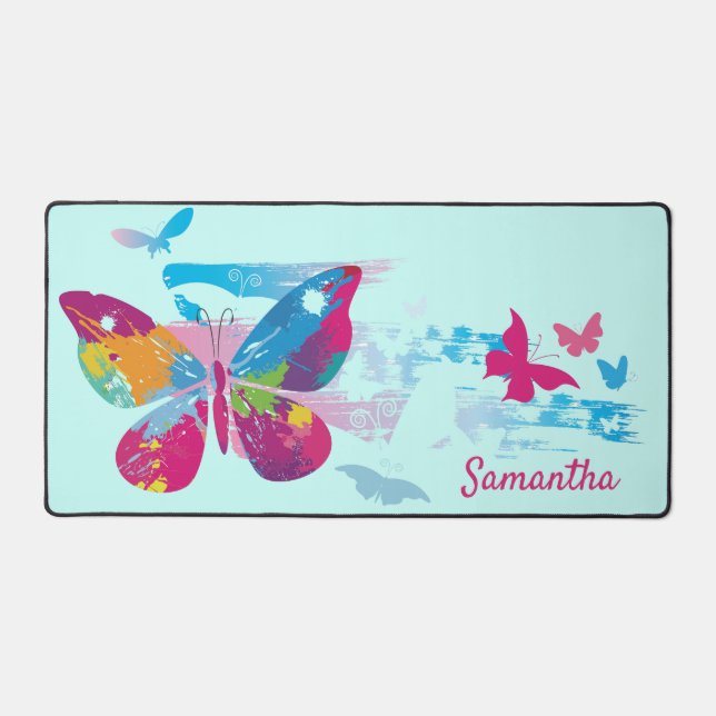 Patchwork Butterflies Design Desk Mat (Front)