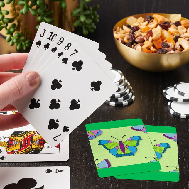 Patchwork Butterfly Pattern on Green Playing Cards (Creator Uploaded)
