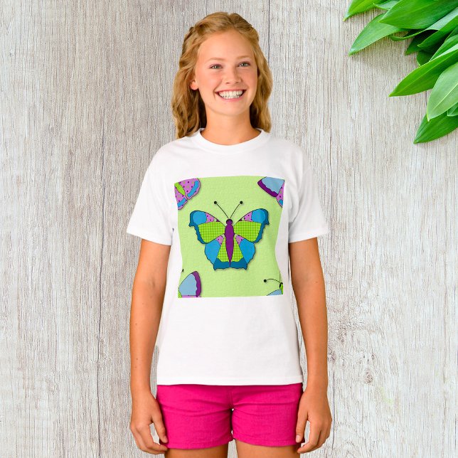 Patchwork Butterfly Pattern on Green T-Shirt (Creator Uploaded)