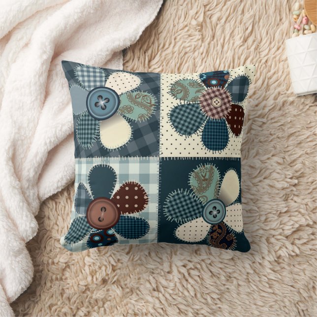 Patchwork Button Flowers Cushion (Blanket)