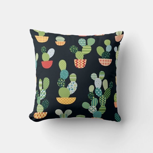 Patchwork Cactus Plants Seamless Pattern Cushion (Front)
