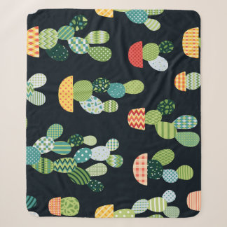 Patchwork Cactus Plants Seamless Pattern Sherpa Blanket