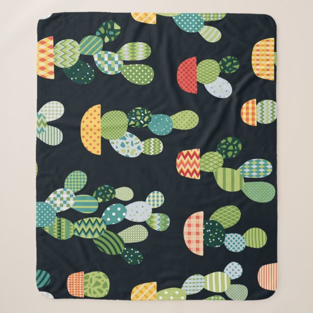 Patchwork Cactus Plants Seamless Pattern Sherpa Blanket (Front)