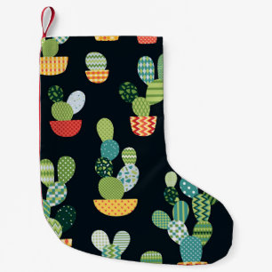 Patchwork Cactus Plants Seamless Pattern Small Christmas Stocking