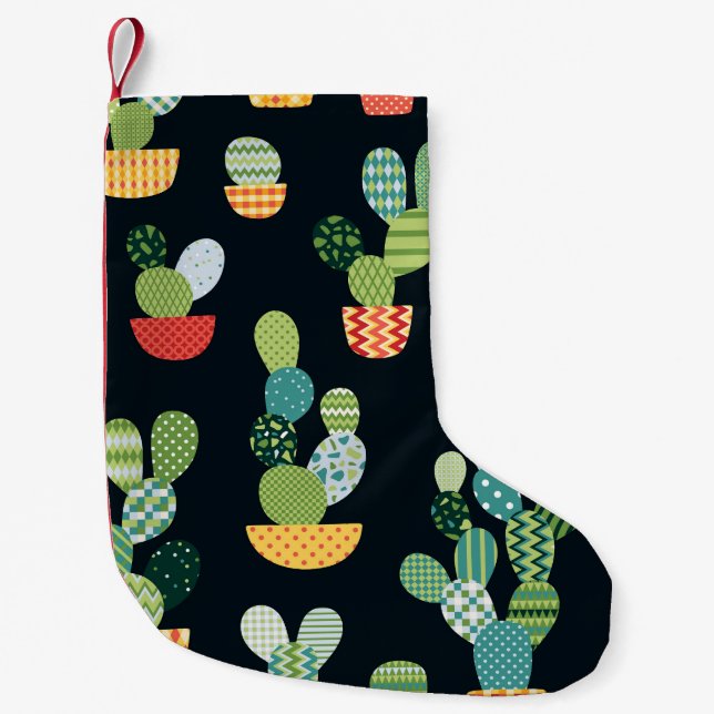 Patchwork Cactus Plants Seamless Pattern Small Christmas Stocking (Front)