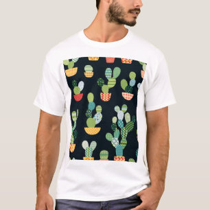 Patchwork Cactus Plants Seamless Pattern T-Shirt