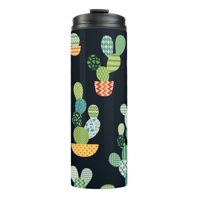 Patchwork Cactus Plants Seamless Pattern Thermal Tumbler (Front)