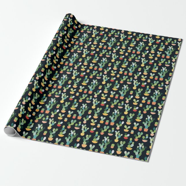Patchwork Cactus Plants Seamless Pattern Wrapping Paper (Unrolled)