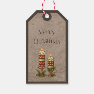 Patchwork Candles in Christmas Colours Gift Tag