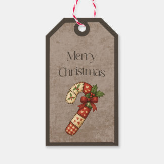 Patchwork Candy Cane in Christmas Colours Gift Tag