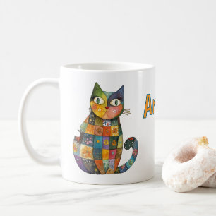 Patchwork Cat Mug – Just Add Your Name